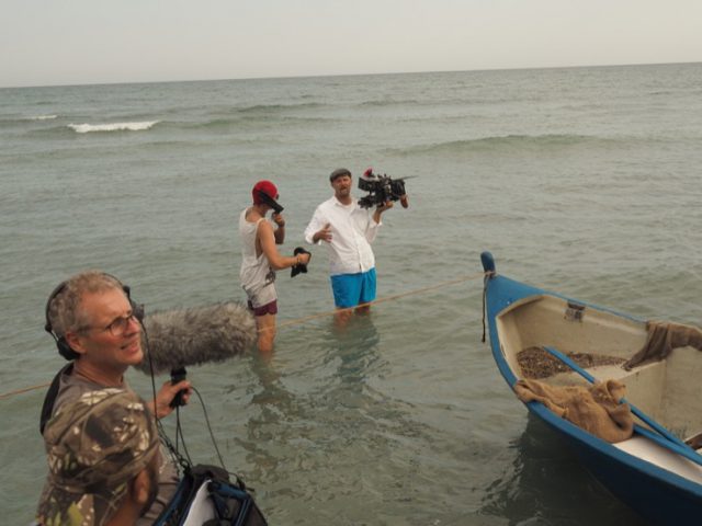 DOP Sebstian Hattop and 1.AC Thomas Wozny filming Patagonia at the Black Sea, Romania