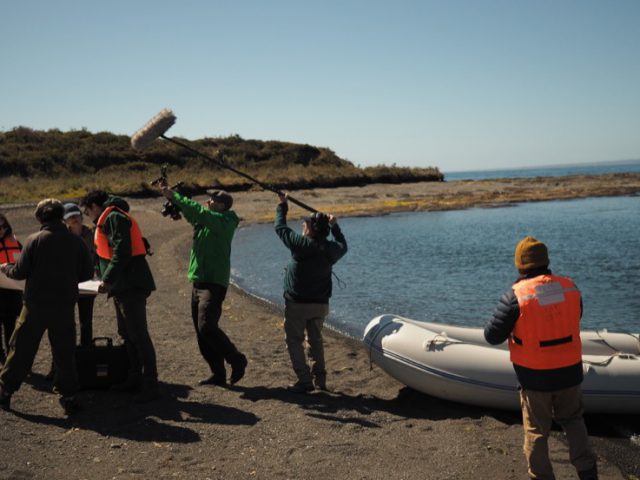 Filmcrew at the archaeological site of the first Spanish settlement in Patagonia