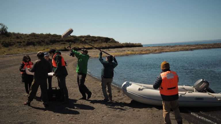 Filmcrew at the archaeological site of the first Spanish settlement in Patagonia